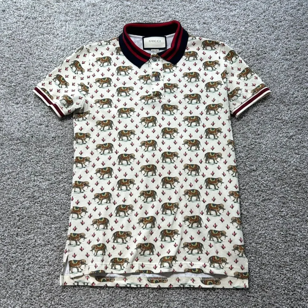 Gucci Mens Sz Small Elephant Print Polo Shirt
